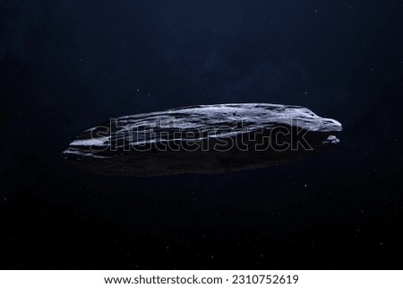 Oumuamua asteroid or comet, is the first interstellar object detected passing through the Solar System. Unusual shaped asteroid. Sci-fi background. Elements of this image furnished by NASA. 