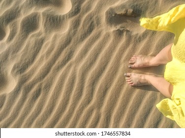 Oung Woman Looking Down Pov Point Of View Perspective On Bare Feet Standing In Sand Dunes