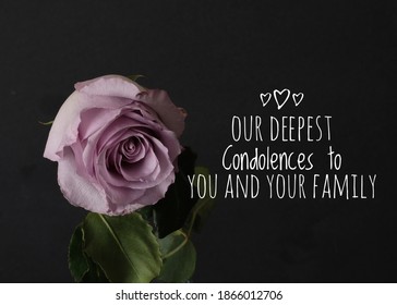Our Deepest Condolences to you and your Family. Sympathy card with single deep pink rose on black background