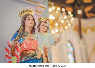 Our Lady Help of Christians catholic religious statue at Nativity of Blessed Virgin Mary church Ratchaburi, Thailand December 2021