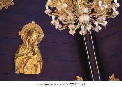 Our Lady of Perpetual Help religious Virgin Mary and Child Jesus statue at Nativity of Blessed Virgin Mary cathedral Ratchaburi, Thailand December 2021