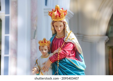 Our Lady of Victory catholic religious statue at nativity of blessed virgin Mary catholic church, Ratchaburi Thailand on December 2021