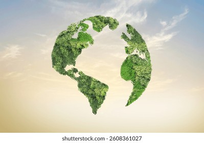 Our power, our planet. Earth day 2025 3d concept background. Ecology concept. Design with 3d globe map drawing and leaves isolated on white background.