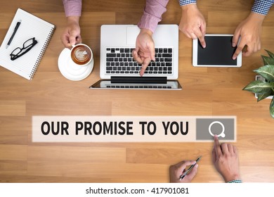 OUR PROMISE TO YOU  Man Touch Bar Search And Two Businessman Working At Office Desk And Using A Digital Touch Screen Tablet And Use Computer, Top View