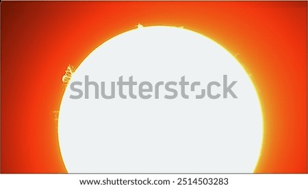 Our sun with surface phenomena and solar telescope photographed.
