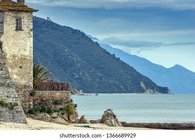 OURANOPOLI, GREECE - APRIL 3, 2015: Panoramic view of town of Ouranopoli, Athos, Chalkidiki, Central Macedonia, Greece  - Shutterstock ID 1366689929