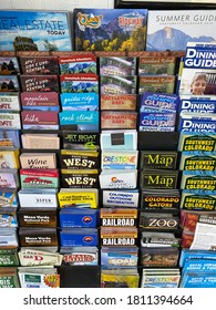 Ouray, CO / USA - August 27, 2020: Colorado Local Travel Guide Brochures Placed In A Store In Ouray, Colorado