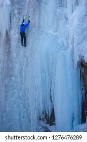 Ouray, Colorado / USA 11/12/2015 Ice Climber In The Frozen Box Canyon Of Ouray Colorado A World Class Ice Climbing Destination For Those Willing To Brave The Heights And Cold Of Colorado Winters