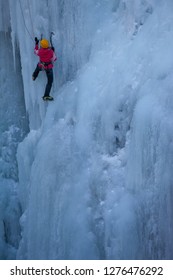 Ouray, Colorado / USA 11/12/2015 Ice Climber In The Frozen Box Canyon Of Ouray Colorado A World Class Ice Climbing Destination For Those Willing To Brave The Heights And Cold Of Colorado Winters