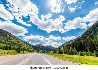 Ouray Scenic Byway In Summer Million Dollar Highway 550 Road In Colorado Driving Pov And Engineer Mountain Peak To Durango And Silverton