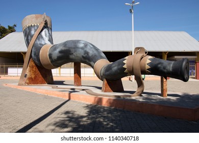 OURO FINO, MINAS GERAIS - JUNE 20th, BRAZIL: City monument in a shape of a instrument called in portuguese "berrante" (horn), normally used to drive the cattle in the country side of Brazil.