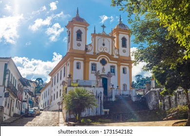 Ouro Preto - Minas Gerais - Brasil - ABR 24 2020: Front View of the Church of our lady of conception