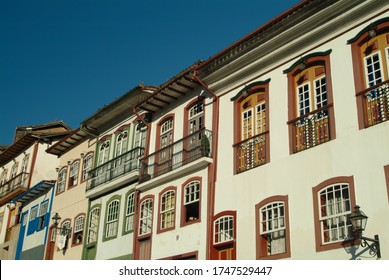 Ouro Preto, Minas Gerais / Brazil - 03/07/2007: Colonial Houses On Getúlio Vargas Street, In The Historic City Center