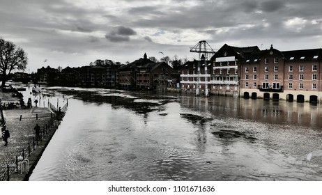 The Ouse River Near Flooding In The City Of York, England. Winter 2018.