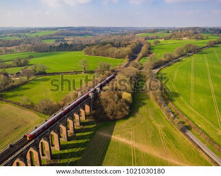 Ouse Valley Viaduct, Sussex, UK- Aerial photos of the Viaduct that carries the London to Brighton train line