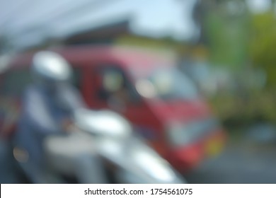 Out Of Focus Background, Blurred Street. Busy Downtown Street With Cars And Motorcycle, Urban City Life Concept.