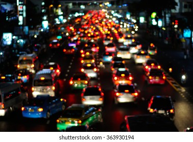 Out of focus lights from cars in a traffic jam