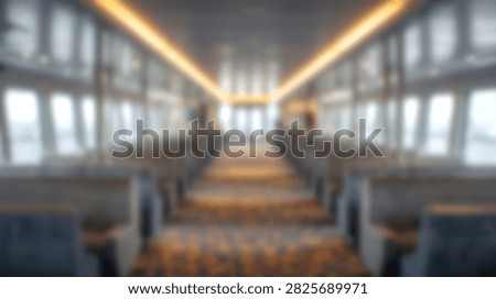 Out of focus view of an empty passenger cabin inside a transport ship