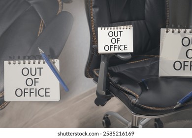 Out Of Office message on notepad with a office chair.