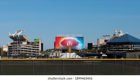 Out side the stadium of Super Bowl LV at the Raymond James Stadium in Tampa, Florida January 21, 2021