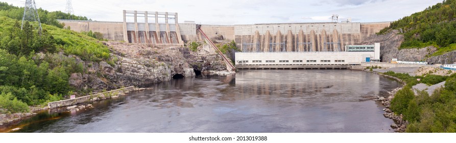 Outardes River Hydro Dam Electric Power Station Panorama, Manicouagan, Quebec, Canada