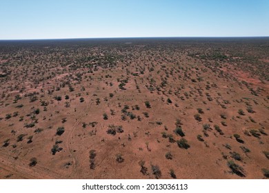 Outback Australia Aerial Drone Wide Shot Over The Picturesque Wild Rural Dry Red Center Desert Landscape Of Western Australia