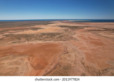 Outback Australia Aerial Wide Shot Over The Picturesque Dry Drought Affected River Lake Environment Desert Landscape Of Western Australia