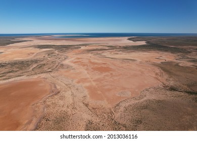 Outback Australia Aerial Wide Shot Over The Picturesque Dry Drought Affected River Lake Environment Desert Landscape Of Western Australia