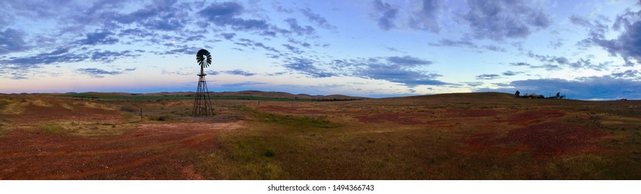 Outback Australia Farmhouse Windmill Sunset Landscape Panorama