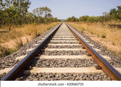 Outback Northern Territory Australian railway track. This is the line between Alice and Darwin, built for the new Ghan.