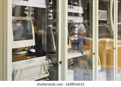 Outdated Computer Server Center Under Glass Doors