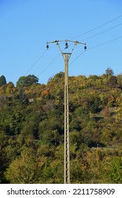 Outdated Technology, Electricity Pole Made Of Concrete. Germany, Saarland October 2022