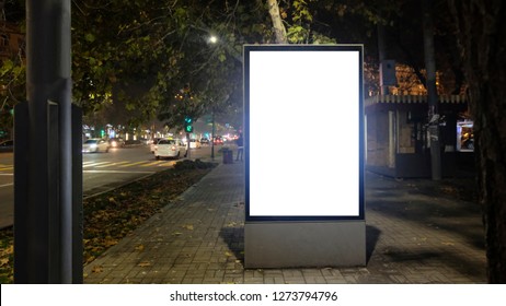 Outdoor Advertising Space Light Box During Night Ideal For Digital Poster Signage Or Marketing  Message  Mockup 