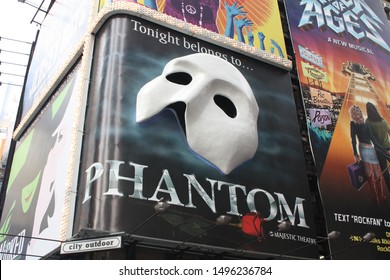 Outdoor advertising of the theatre Phantom of the Opera in New York / United States in March of 2013.