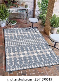 Outdoor area rug modern design. Modern geometric outdoor area carpet. - Shutterstock ID 2144390515