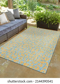 Outdoor area rug modern design. Modern geometric outdoor area carpet. - Shutterstock ID 2144390541