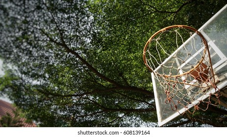 Outdoor Basketball Hoop At Home For My Cool Shooting (Zoom In, Low Angle, Blur Effect)