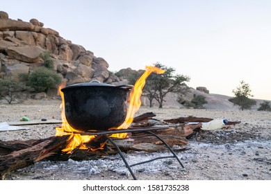 Outdoor Camp, Fire Cooking In The Sahara Desert, Chad, Africa