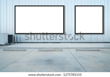 outdoor car parking and empty white billboard .Blank space for text and images.