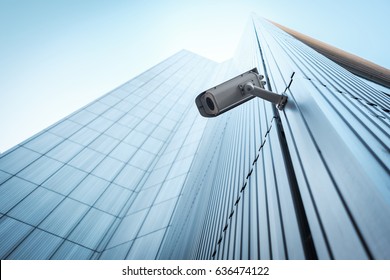 Outdoor CCTV Security Camera Installed On The Building Wall In The City