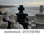 Outdoor Chess Pieces at sunrise, Seaside holiday at KwaZulu Natal South Coast, South Africa in April (Autumn) 2024