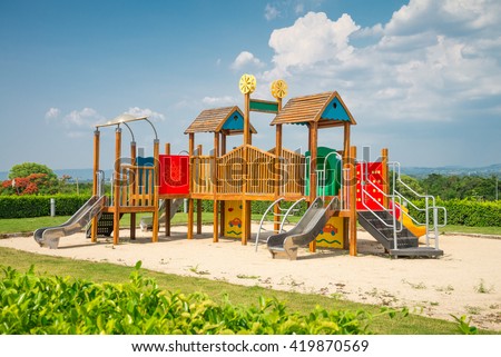 Outdoor children playground in sunny day