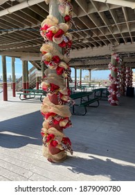 Outdoor Christmas Decorations In A Picnic Area On Florida Beach