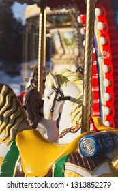 Outdoor Colourful Vintage Flying Horse Carousel In The Park