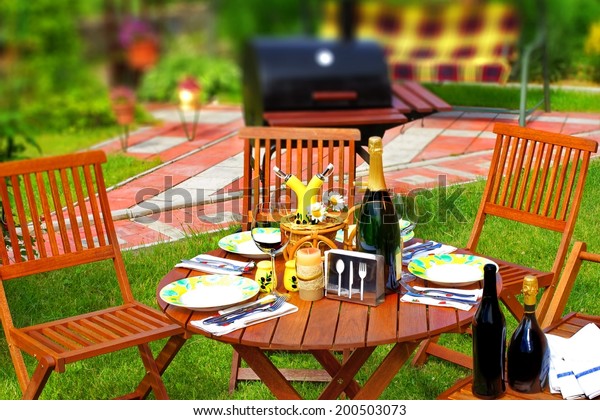 Outdoor Dining Scene Backyard Bbq Grill Stock Photo Edit Now 200503073