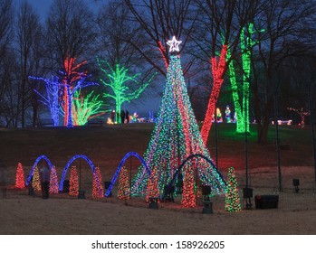 An Outdoor Display Of Colorful Christmas Holiday Lights In A Public Virginia Regional Park