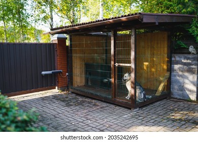 Outdoor Dog Kennel Enclosure On Front Yard