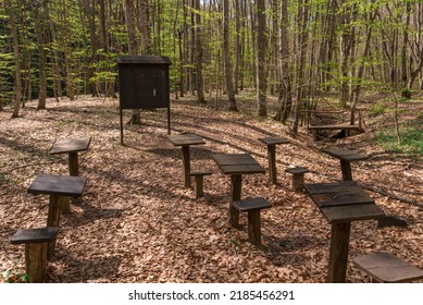 Outdoor Education With Desks In Woods