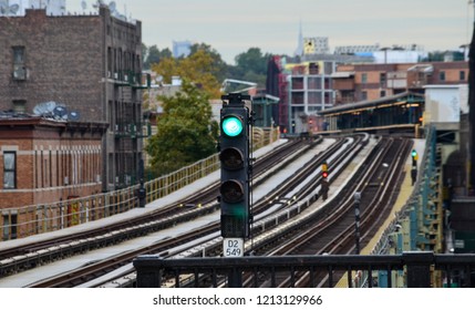 Outdoor Elevated Subway Station & Tracks Brooklyn - Powered by Shutterstock