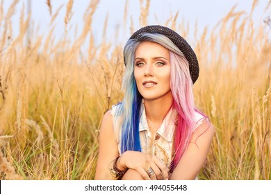 Outdoor Fashion Portrait Of Young Beautiful Woman, Boho Chic Style